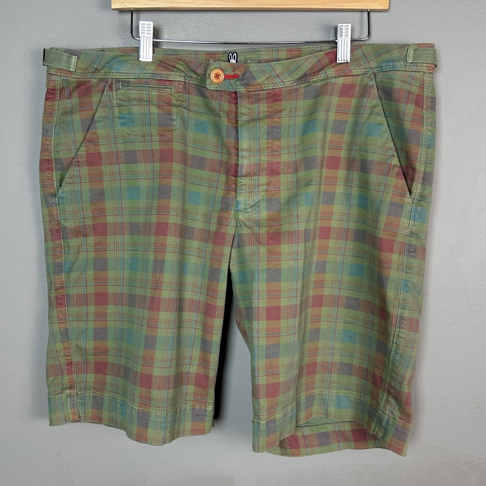 Psycho Bunny chino shorts Mens size 38 madras Plaid Green punk preppy skater